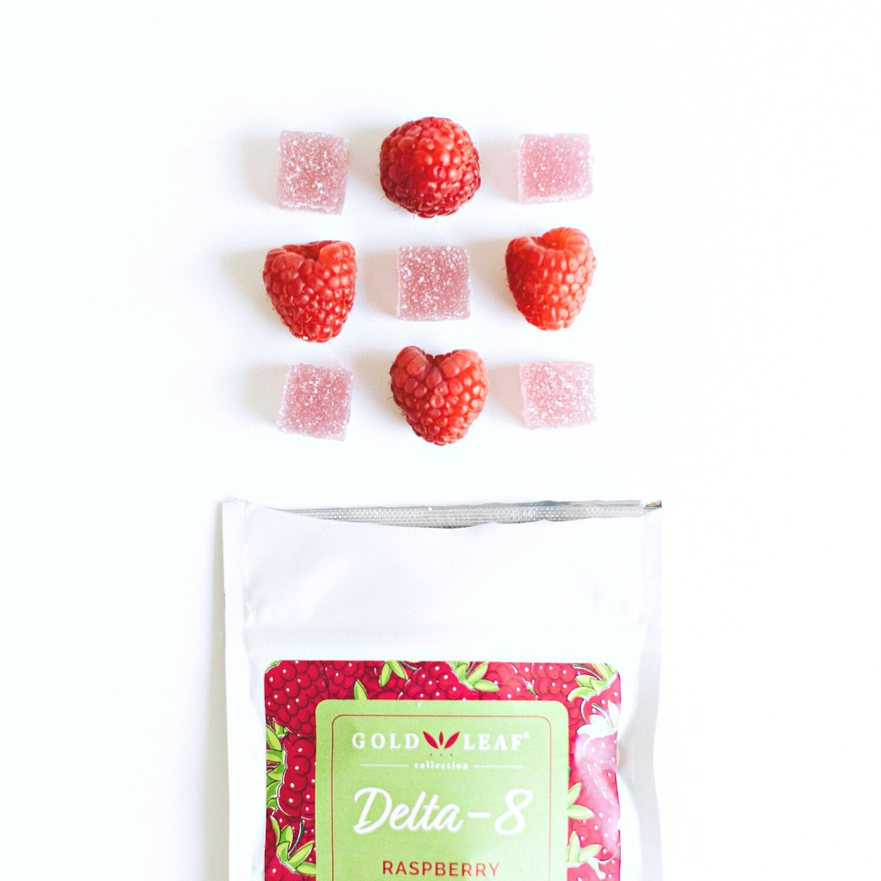 Gold Leaf Collection | Delta-8 gummies by Lake Country Growers | Raspberry 25mg per gummy | 6 count per pack