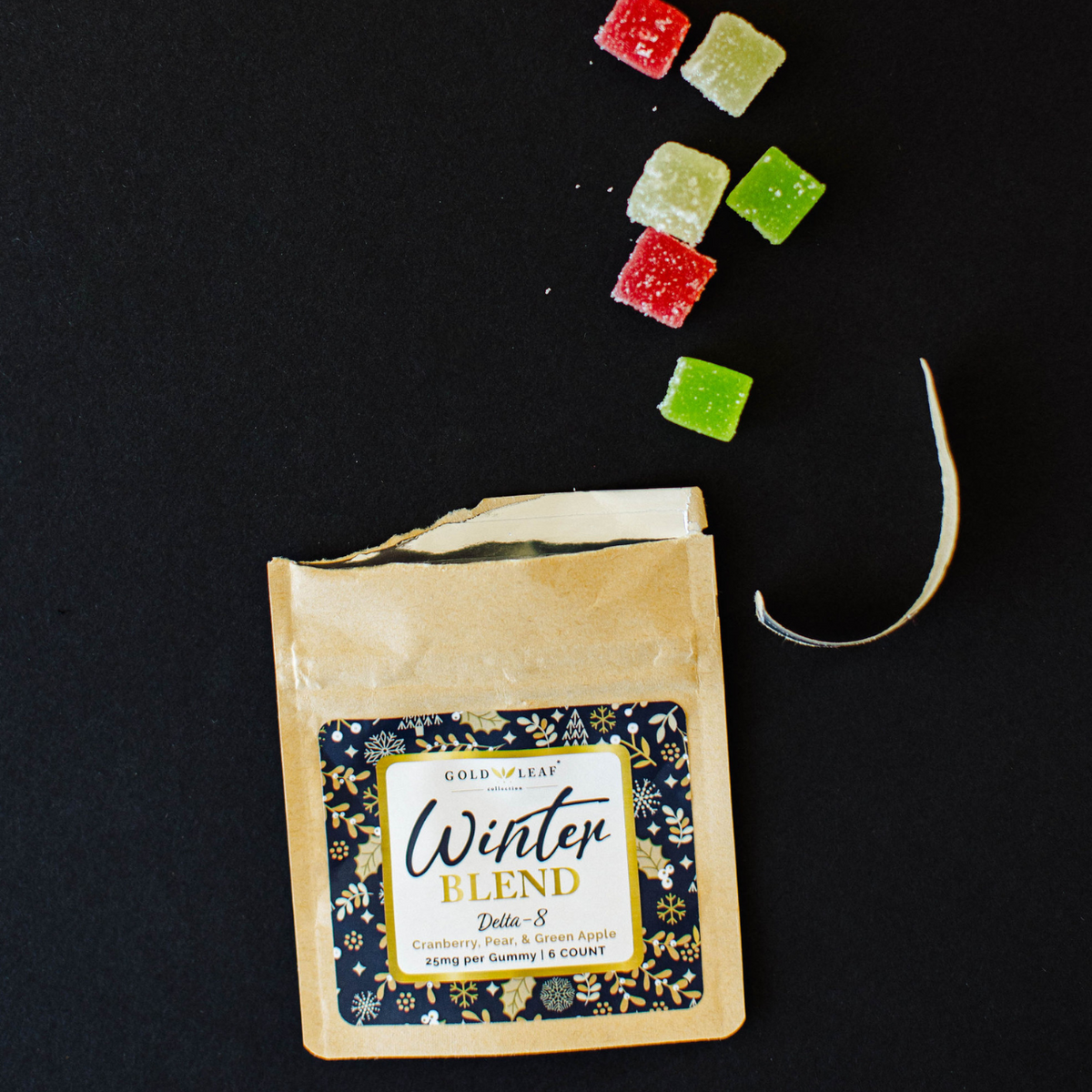 Gold Leaf Collection | Delta-8 gummies by Lake Country Growers | Winter Blend (Cranberry, Green Apple, and Pear) 25mg per gummy | 6 count per pack