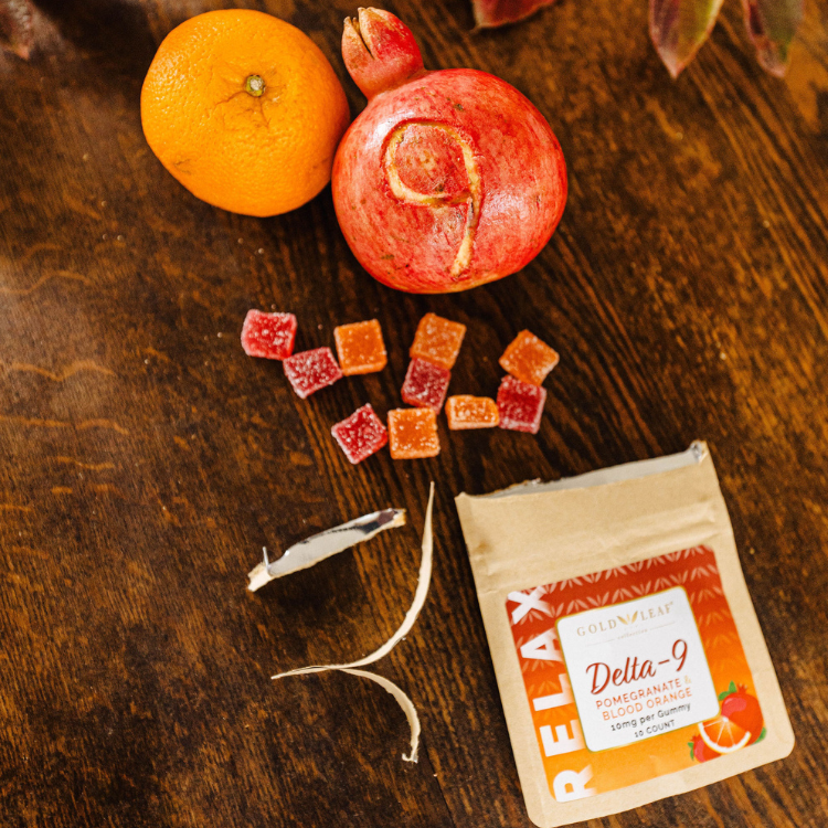 Gold Leaf Collection Delta-9 Pomegranate & Blood Orange 10mg per gummy 10 count