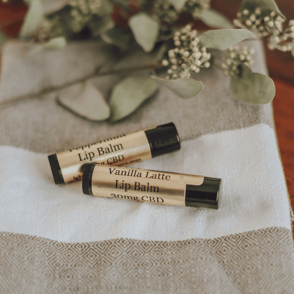 Lake Country Growers presents Gold Leaf Collection | CBD infused Lip Balm | Peppermint & Vanilla Latte, 30mg of CBD per stick