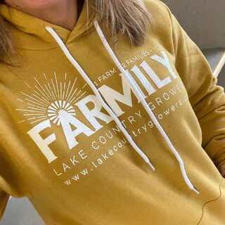 Lake Country Growers Farmily hooded fleece lined sweatshirt in heather mustard