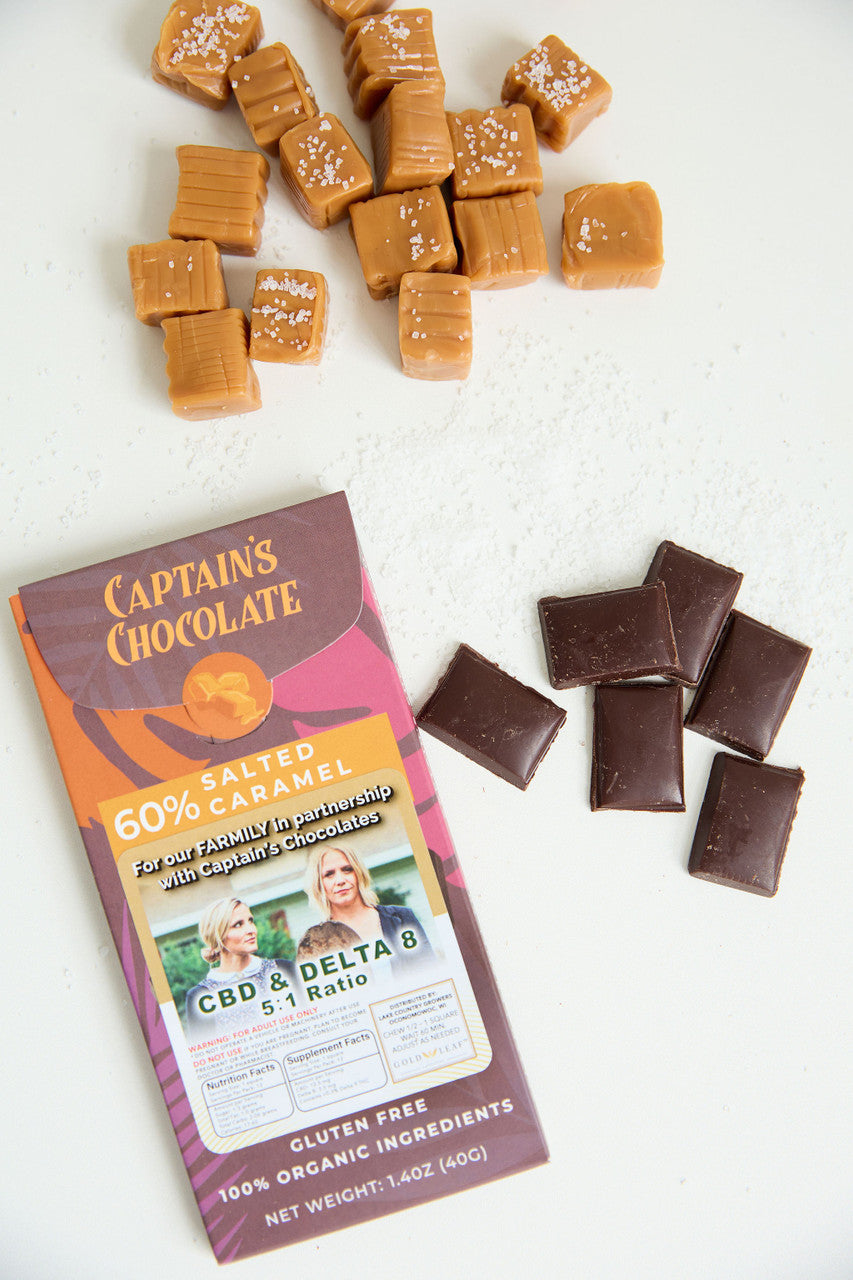 Chillin' Chocolate Bar created in partnership with Captain's Chocolate | 5:1 CBD/Delta-8 ratio | Gold Leaf Collection by Lake Country Growers