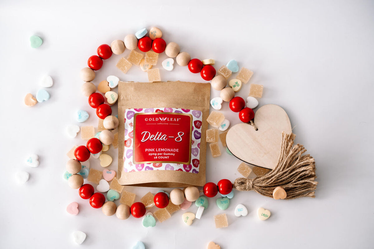 Sweetheart Blend for your Sweetie | Gold Leaf Collection | Delta-8 gummies by Lake Country Growers | Sweetheart blend, 18 count pack | 25mg per gummy in one sweet flavor